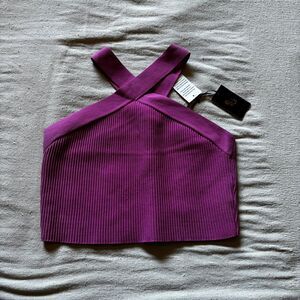 Sincerely Jules Magenta Ribbed Cross-Halter Crop Top